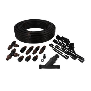 Startset Tropfschlauch Premium 50 m + Filtereinheit, Druckkompensierend, TA 0,33m, 2,3l/h, 0,5 - 4 bar, 16 mm